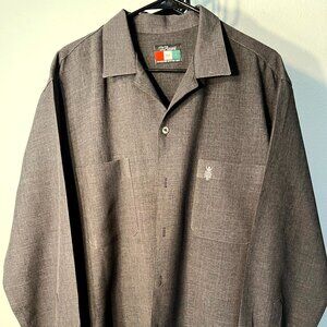 D'Accord Cuban Collar Men's Dark Grey 2-Pocket Long-Sleeve Button-Up SZ XL